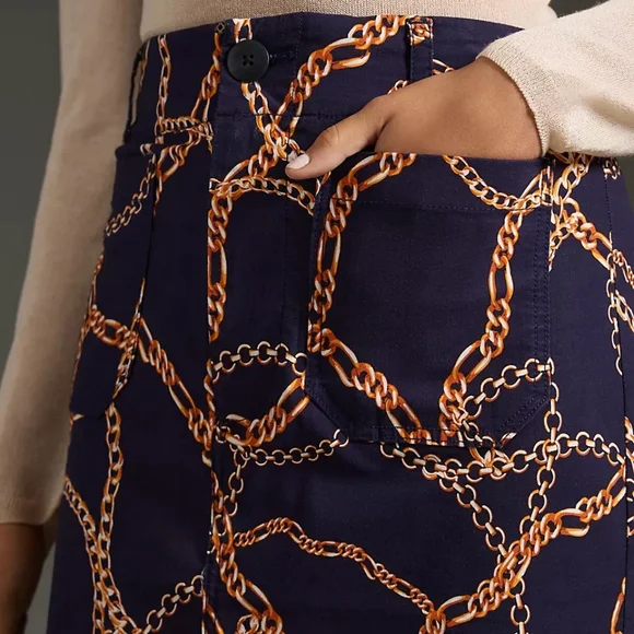 Anthropologie fitted patch pockets skirt, medium, blue - Picture 4 of 15